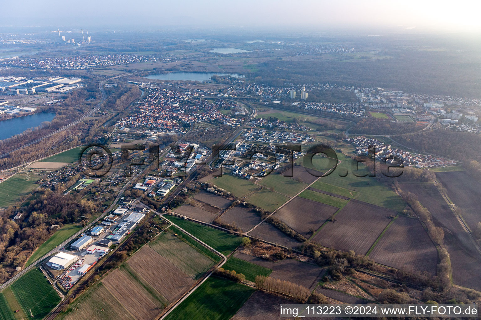 Drone recording of Wörth am Rhein in the state Rhineland-Palatinate, Germany