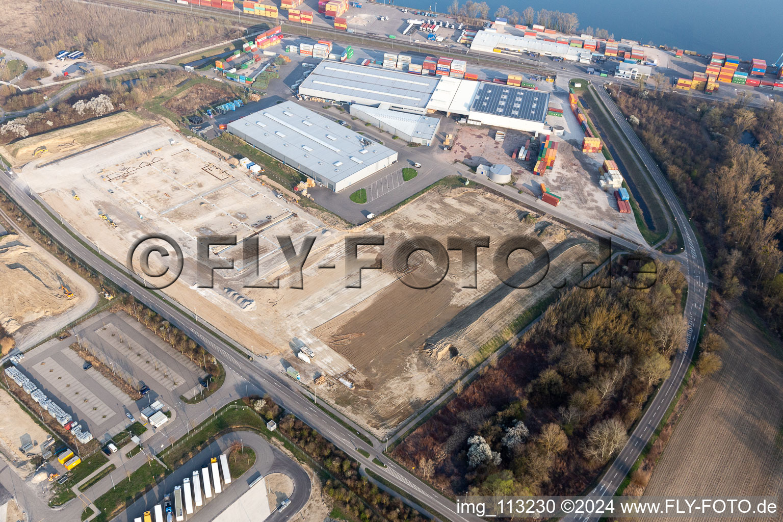 Aerial view of Wörth am Rhein in the state Rhineland-Palatinate, Germany