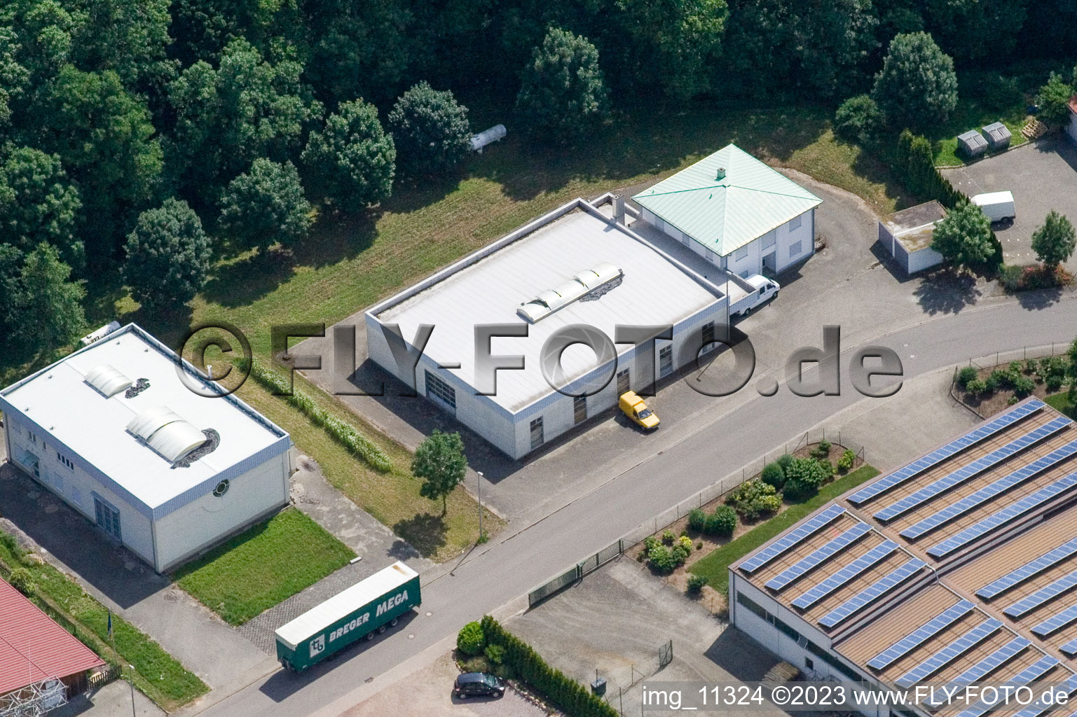 Gäxwald industrial estate in the district Herxheim in Herxheim bei Landau in the state Rhineland-Palatinate, Germany seen from above