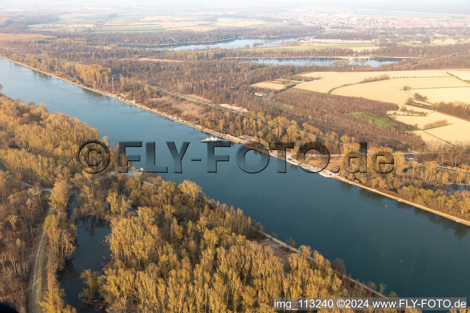 Aerial view of Neupotz in the state Rhineland-Palatinate, Germany