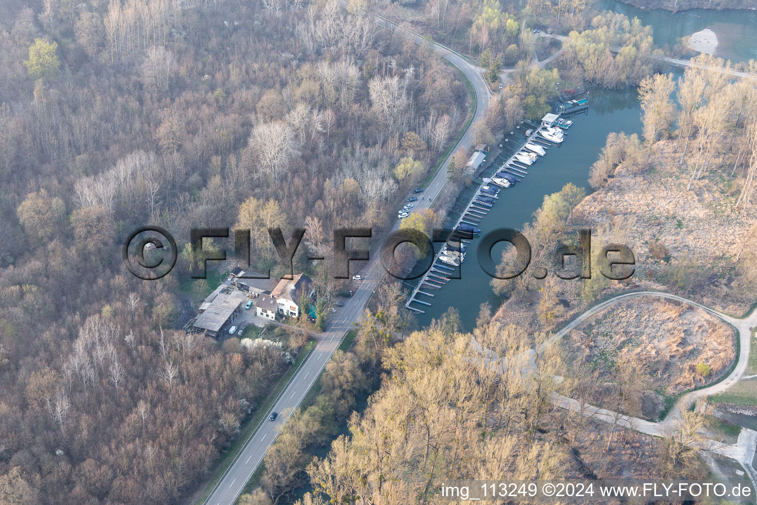 Aerial view of Rheinschänke in Leimersheim in the state Rhineland-Palatinate, Germany