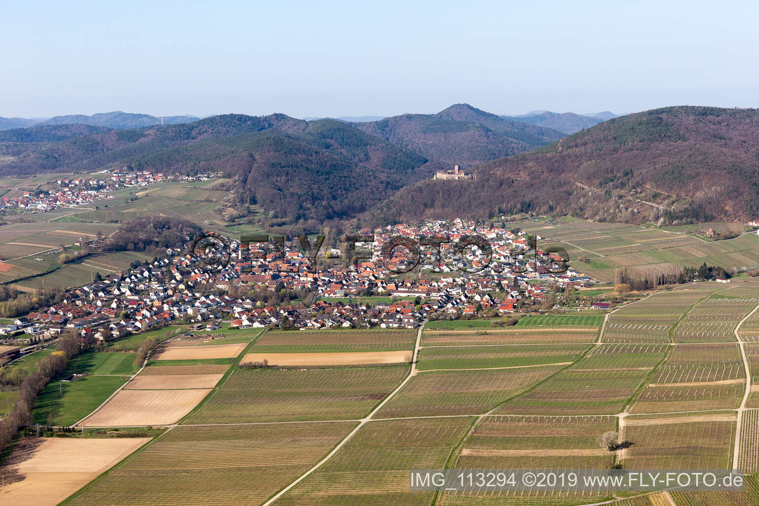 Klingenmünster in the state Rhineland-Palatinate, Germany seen from above