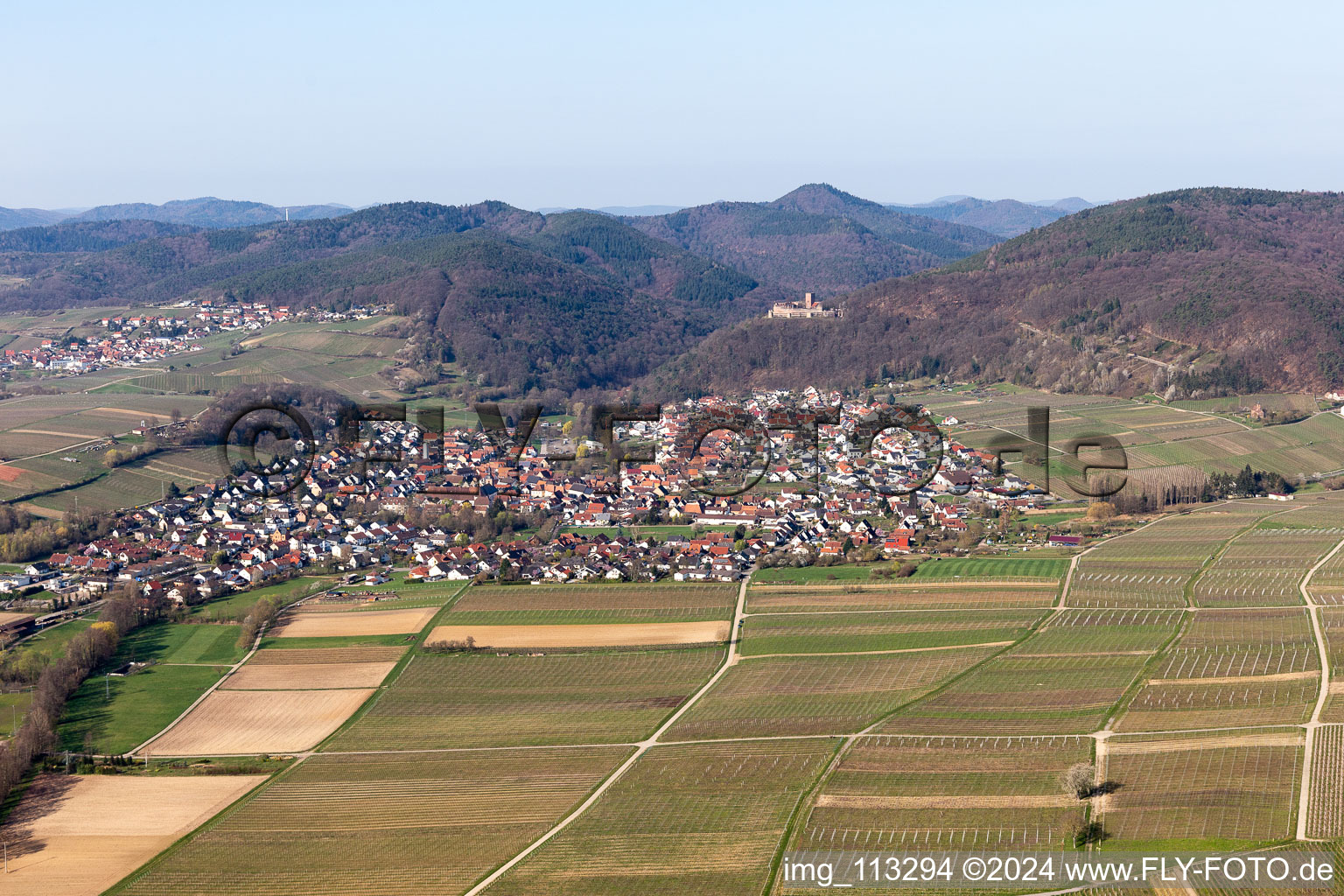 Klingenmünster in the state Rhineland-Palatinate, Germany seen from above