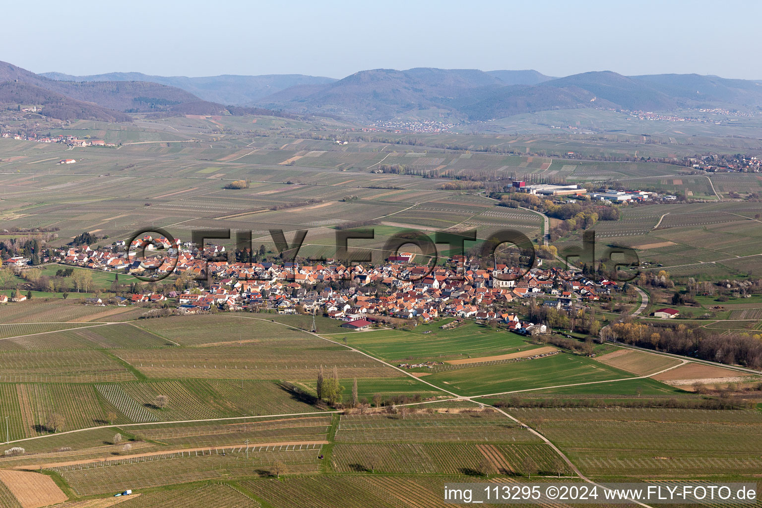 Göcklingen in the state Rhineland-Palatinate, Germany from the plane