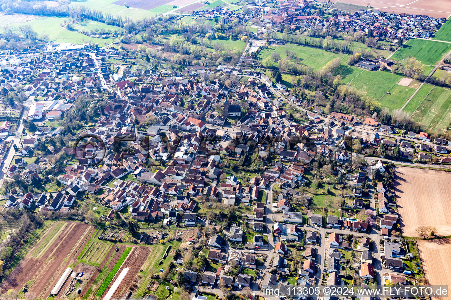 District Billigheim in Billigheim-Ingenheim in the state Rhineland-Palatinate, Germany from a drone