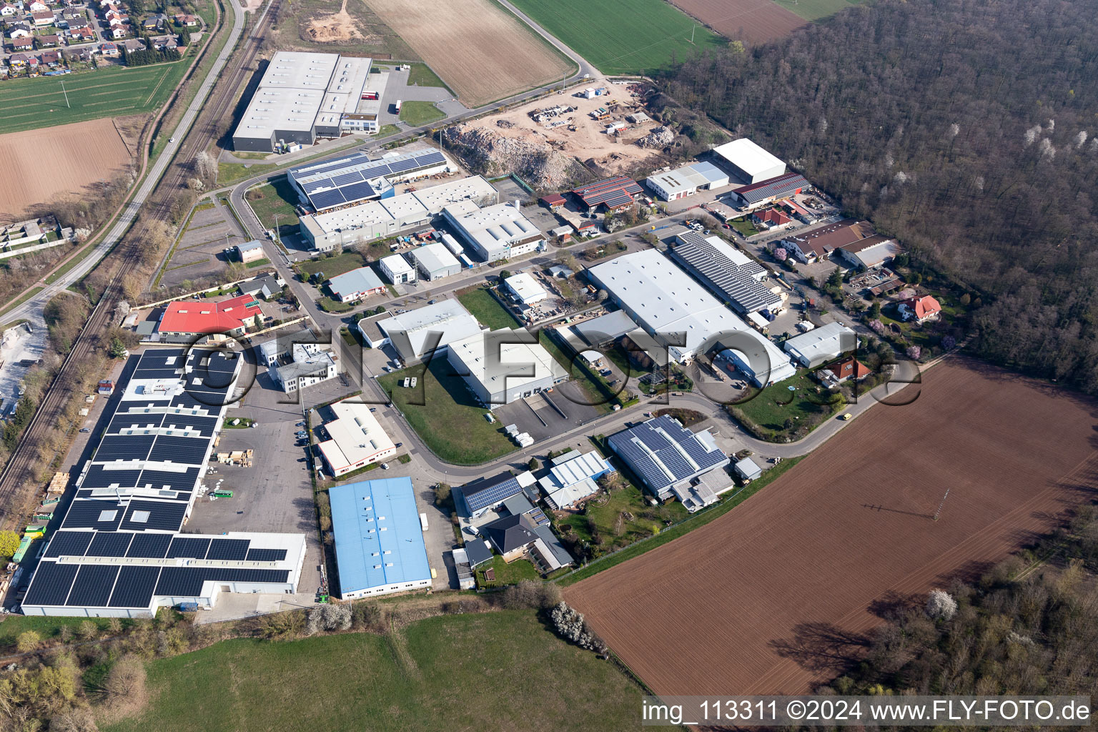 Oblique view of Warehouses and forwarding building of Eichenlaub Logistik GmbH in Rohrbach in the state Rhineland-Palatinate, Germany