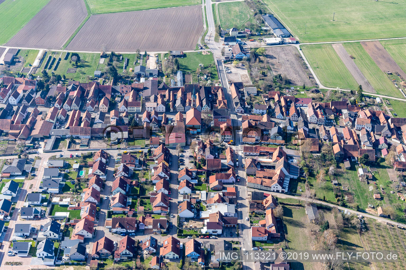 Erlenbach bei Kandel in the state Rhineland-Palatinate, Germany viewn from the air