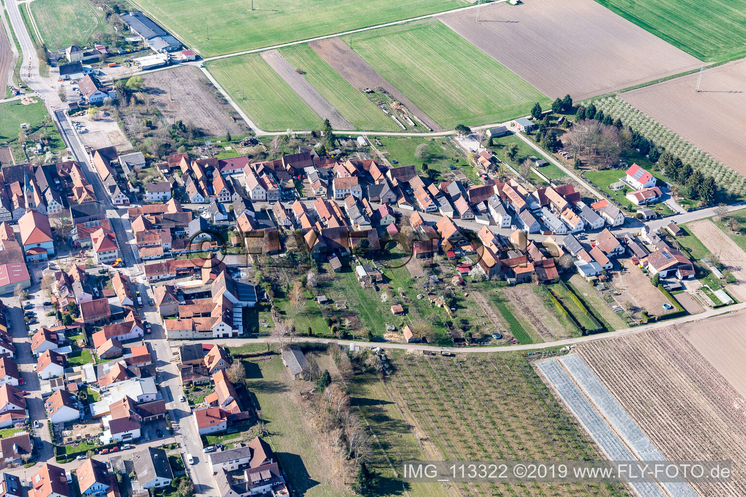 Drone recording of Erlenbach bei Kandel in the state Rhineland-Palatinate, Germany