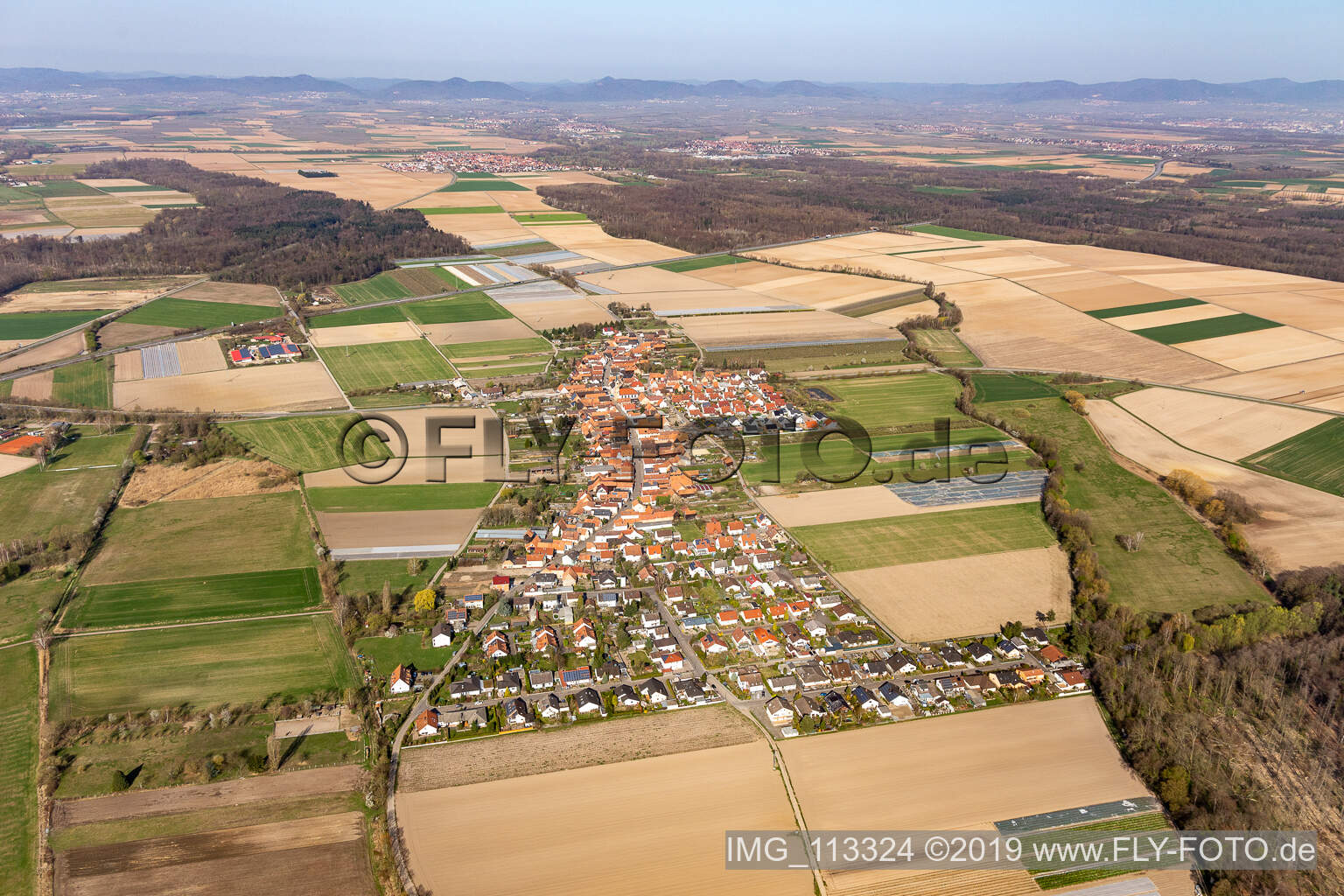 Drone image of Erlenbach bei Kandel in the state Rhineland-Palatinate, Germany