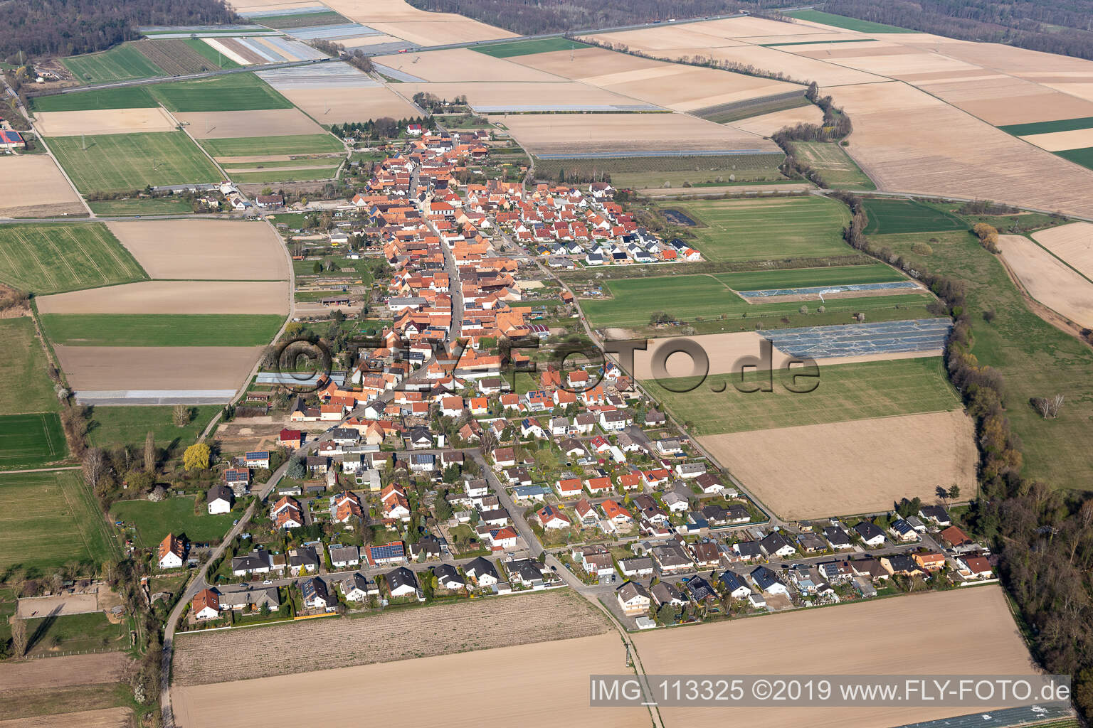 Erlenbach bei Kandel in the state Rhineland-Palatinate, Germany from the drone perspective