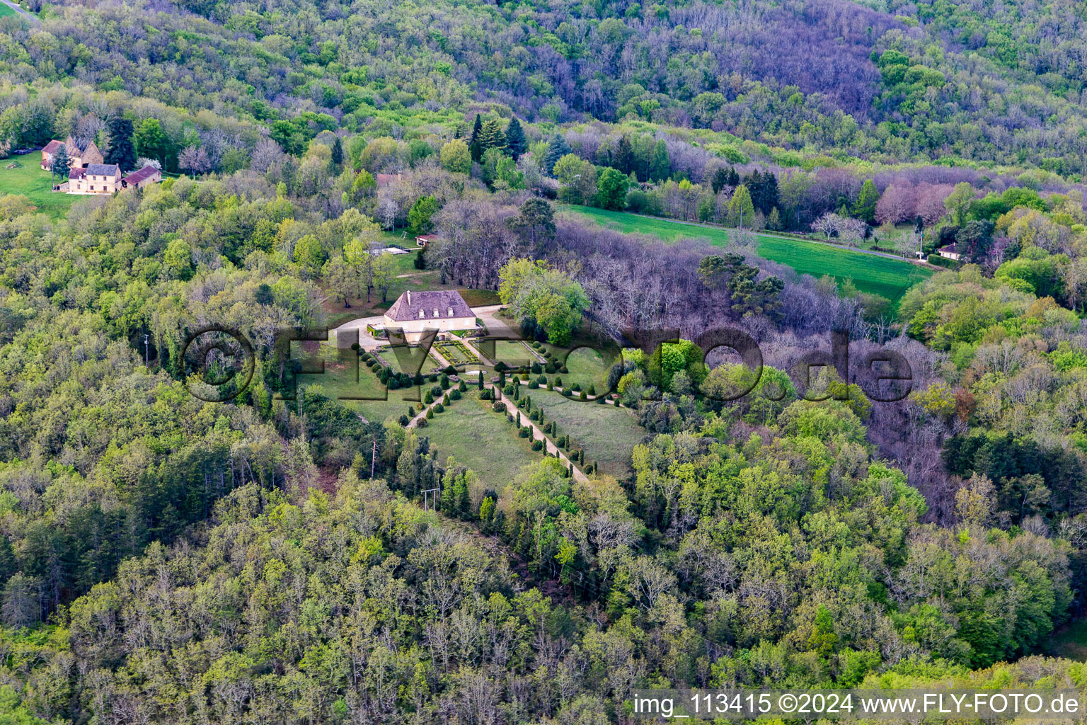 Aerial view of Castle in Perigord Noir in Vitrac in the state Dordogne, France