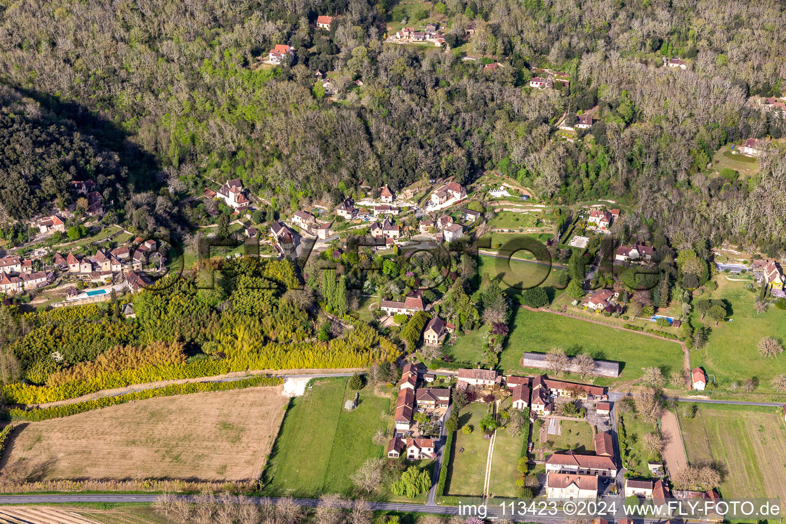 Aerial view of La Roque-Gageac in the state Dordogne, France