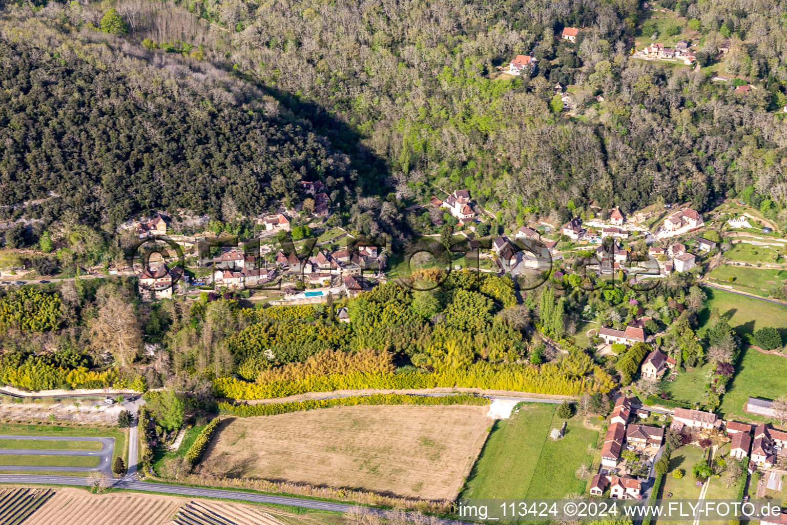 Aerial photograpy of La Roque-Gageac in the state Dordogne, France