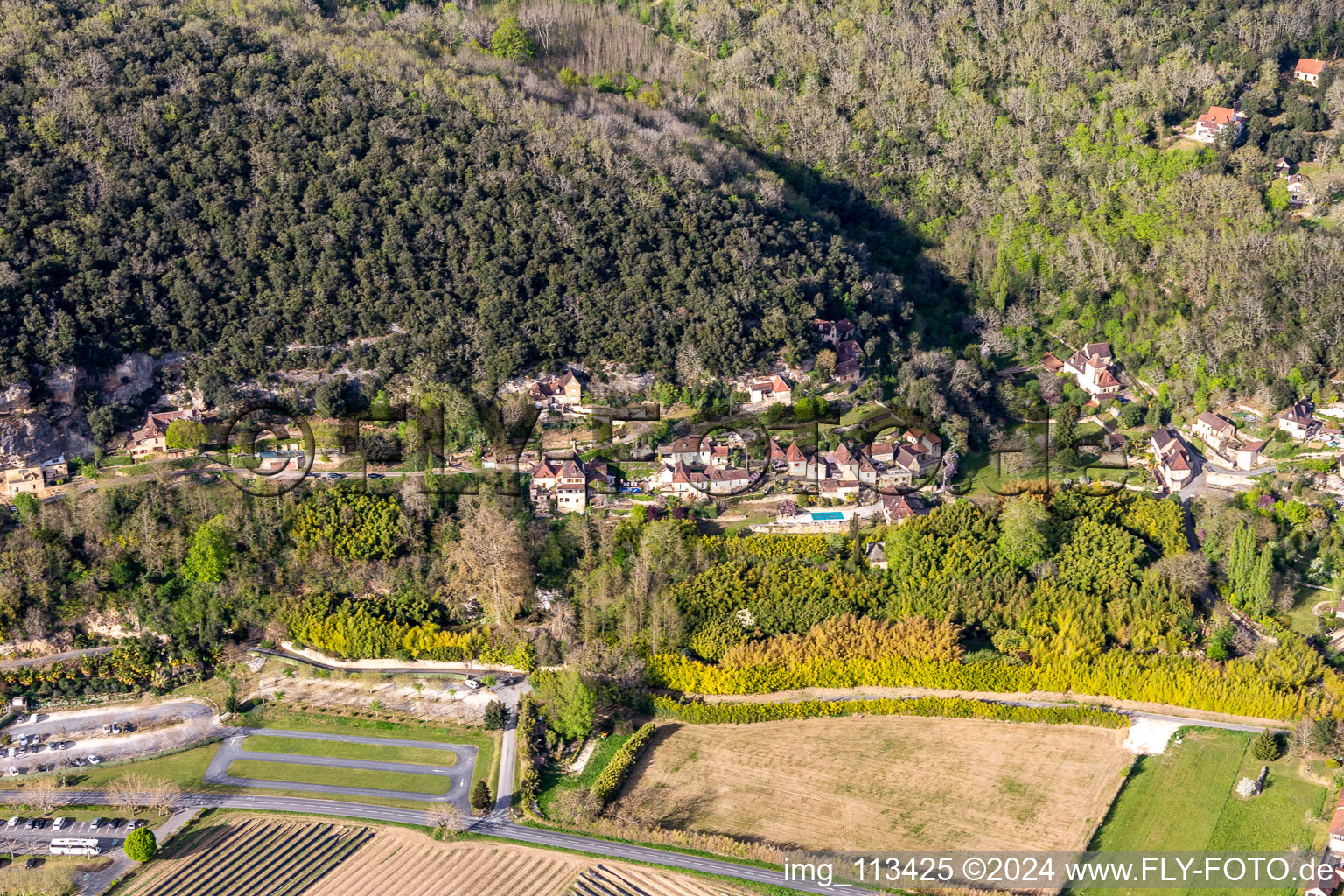 Oblique view of La Roque-Gageac in the state Dordogne, France