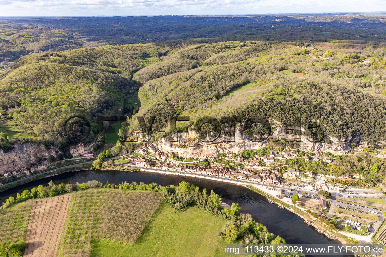 La Roque-Gageac in the state Dordogne, France from the plane