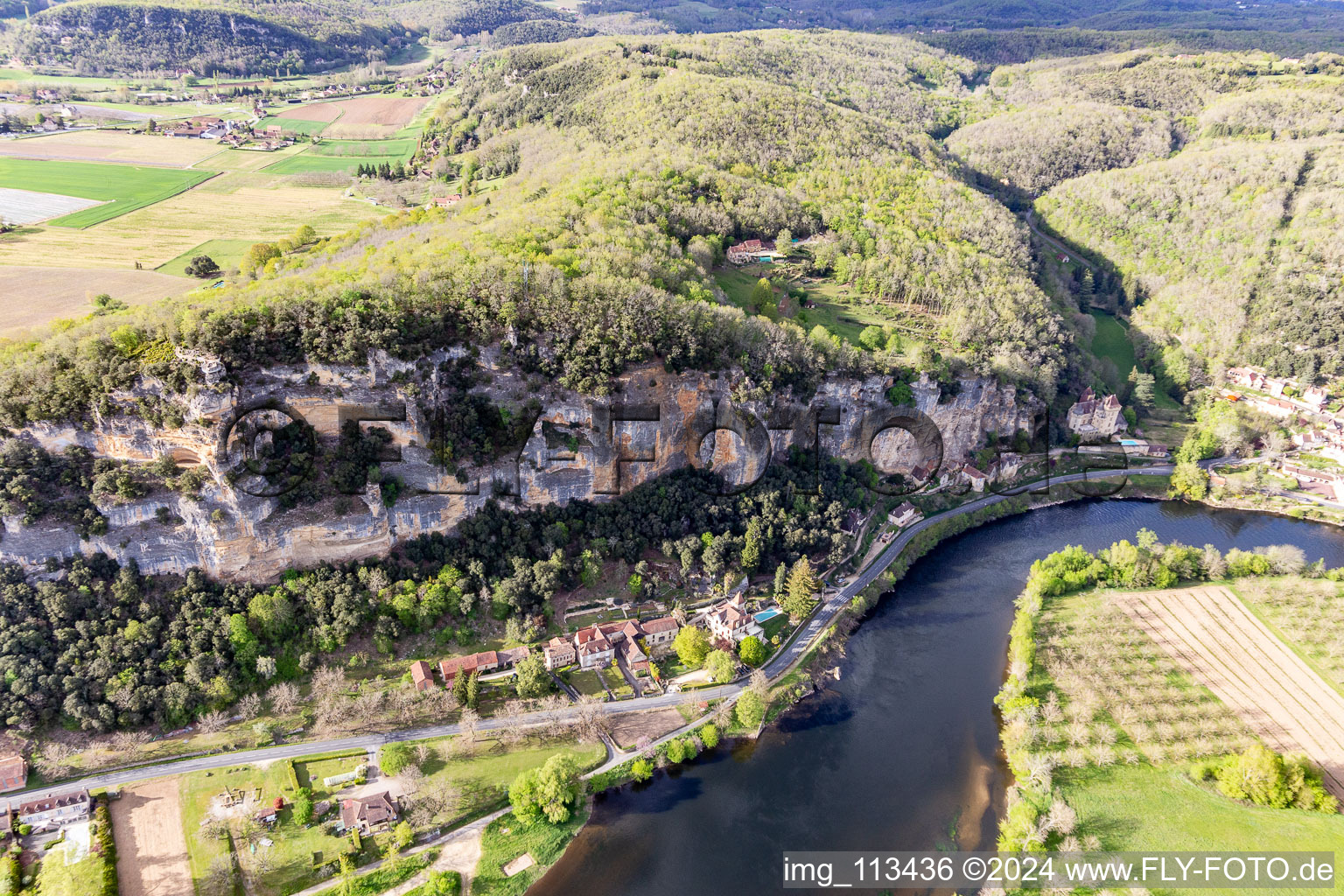 Aerial view of Chateau de la Malartrie in Vézac in the state Dordogne, France