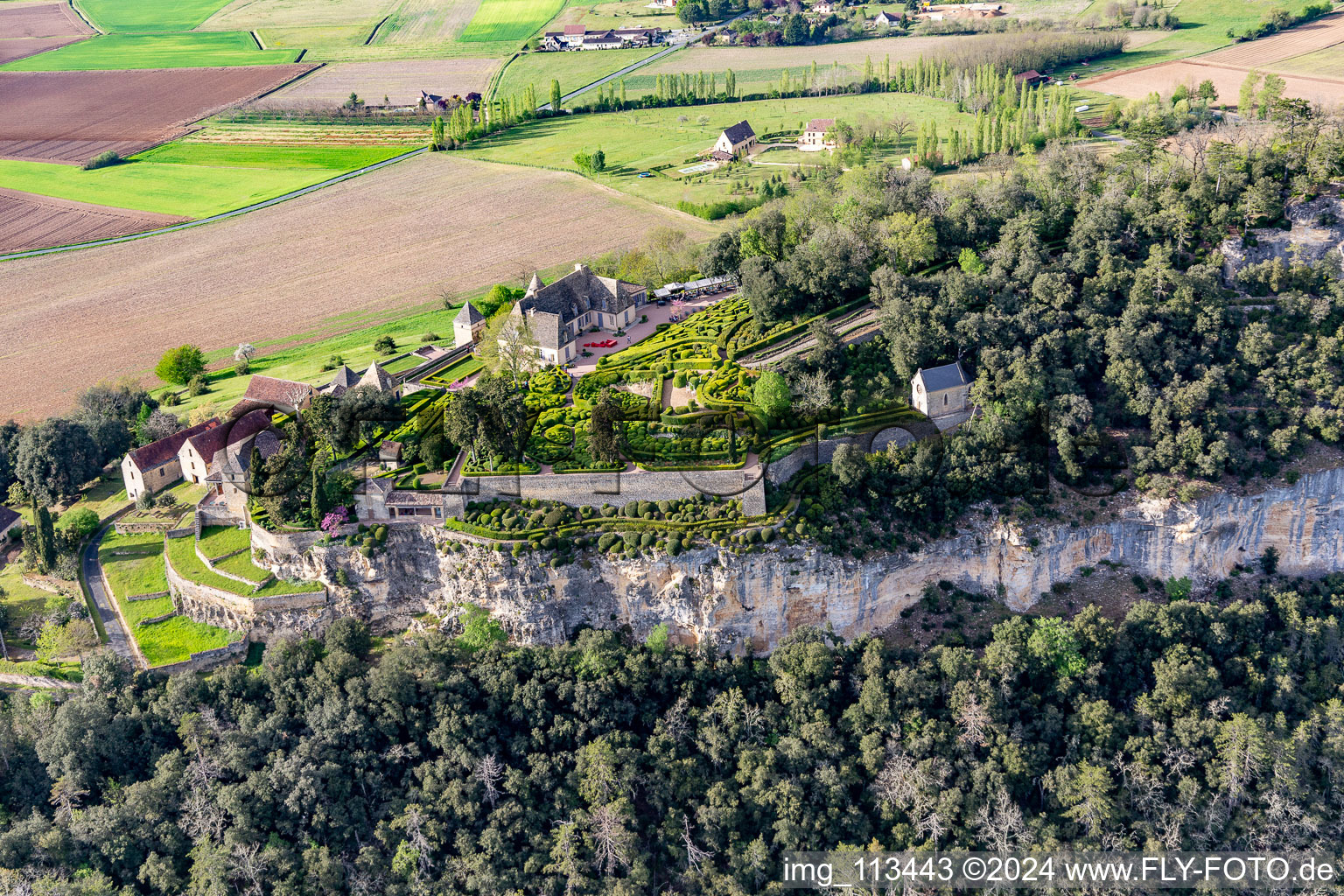 Aerial photograpy of Gardens of Marqueyssac in Vézac in the state Dordogne, France