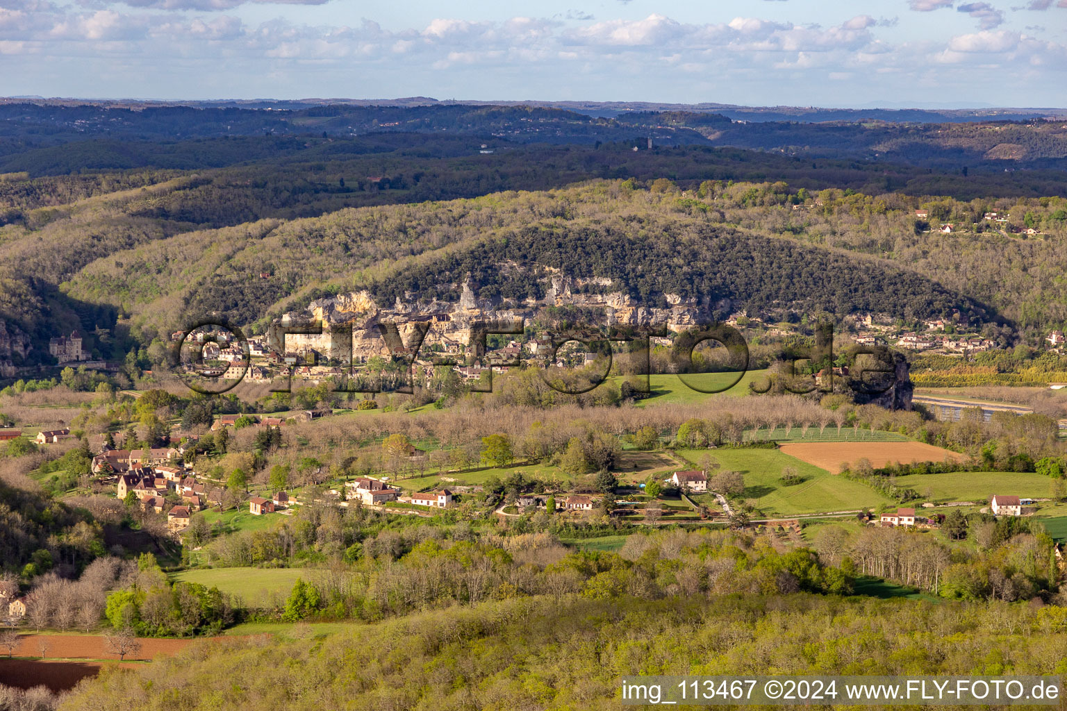 Bird's eye view of La Roque-Gageac in the state Dordogne, France