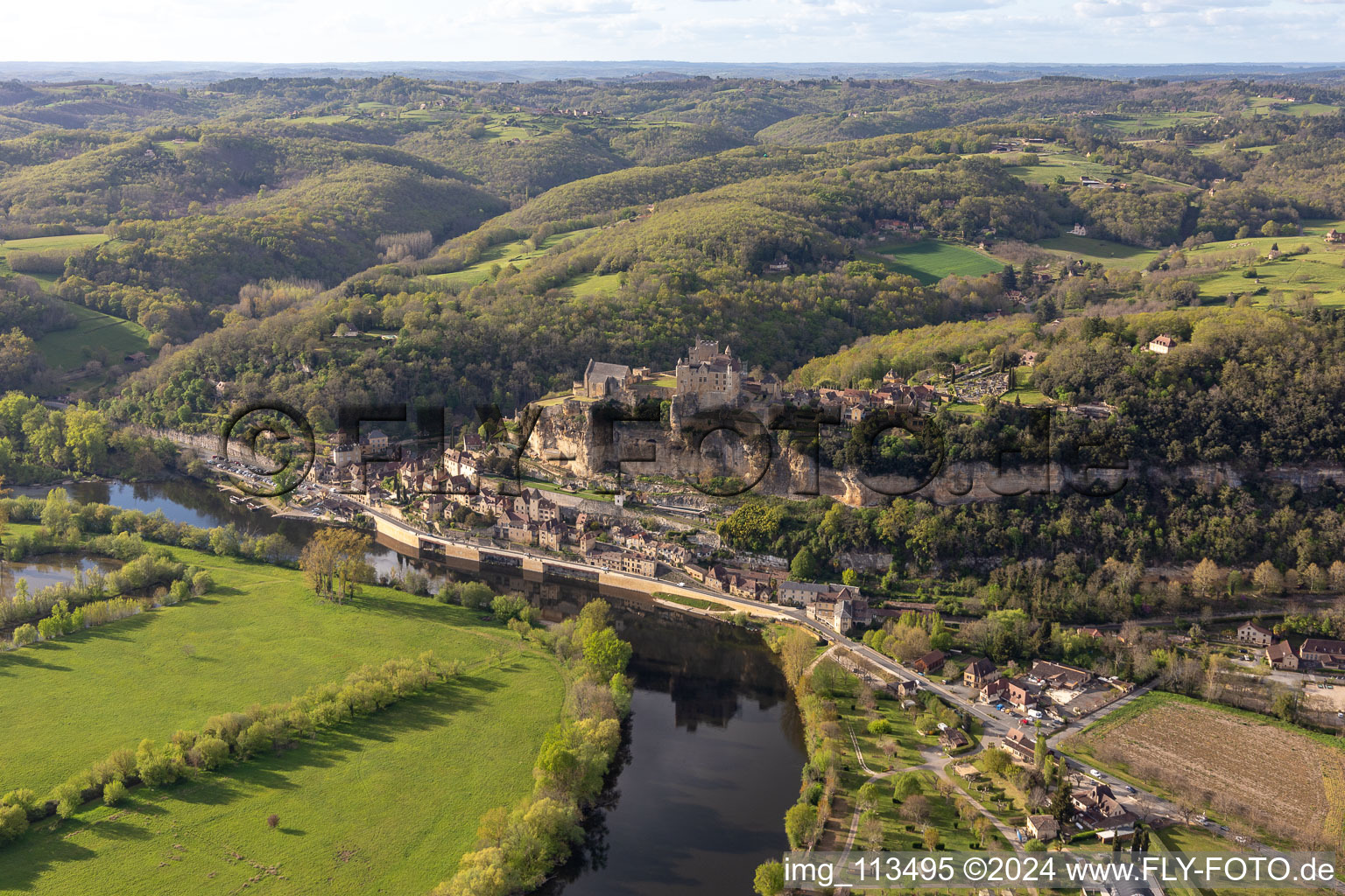 Aerial view of Château de Beynac in Beynac-et-Cazenac in the state Dordogne, France