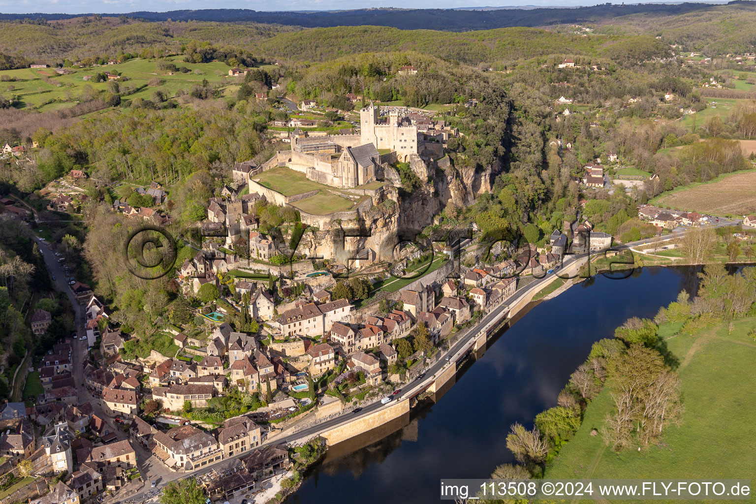 Aerial view of Castle of Chateau de Beynac in Beynac-et-Cazenac in Nouvelle-Aquitaine, France