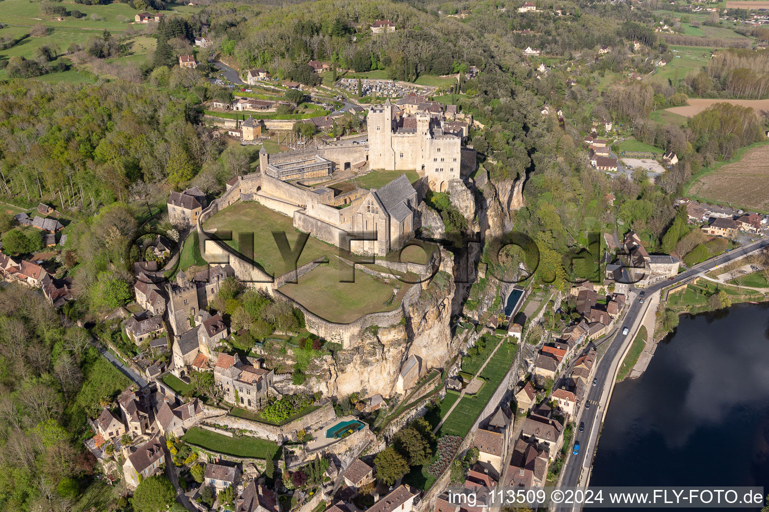 Aerial photograpy of Castle of Chateau de Beynac in Beynac-et-Cazenac in Nouvelle-Aquitaine, France