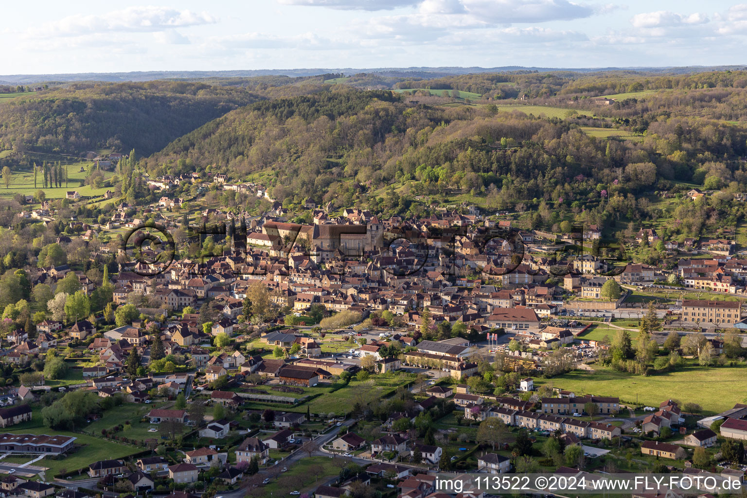 Aerial view of Saint-Cyprien in the state Dordogne, France