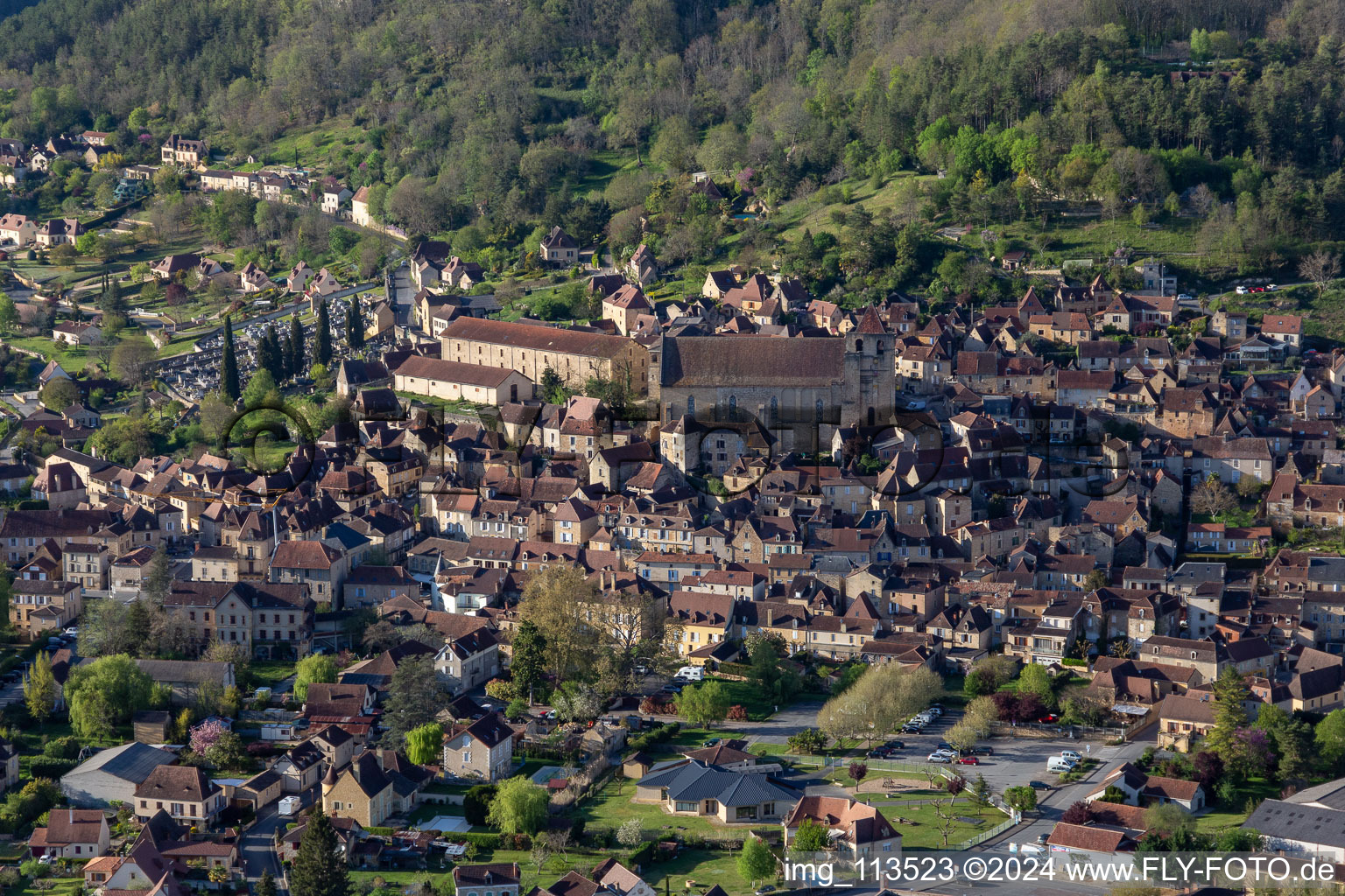 Catholic Church building of Saint-Cyprien in the village of in Saint-Cyprien in Nouvelle-Aquitaine, France