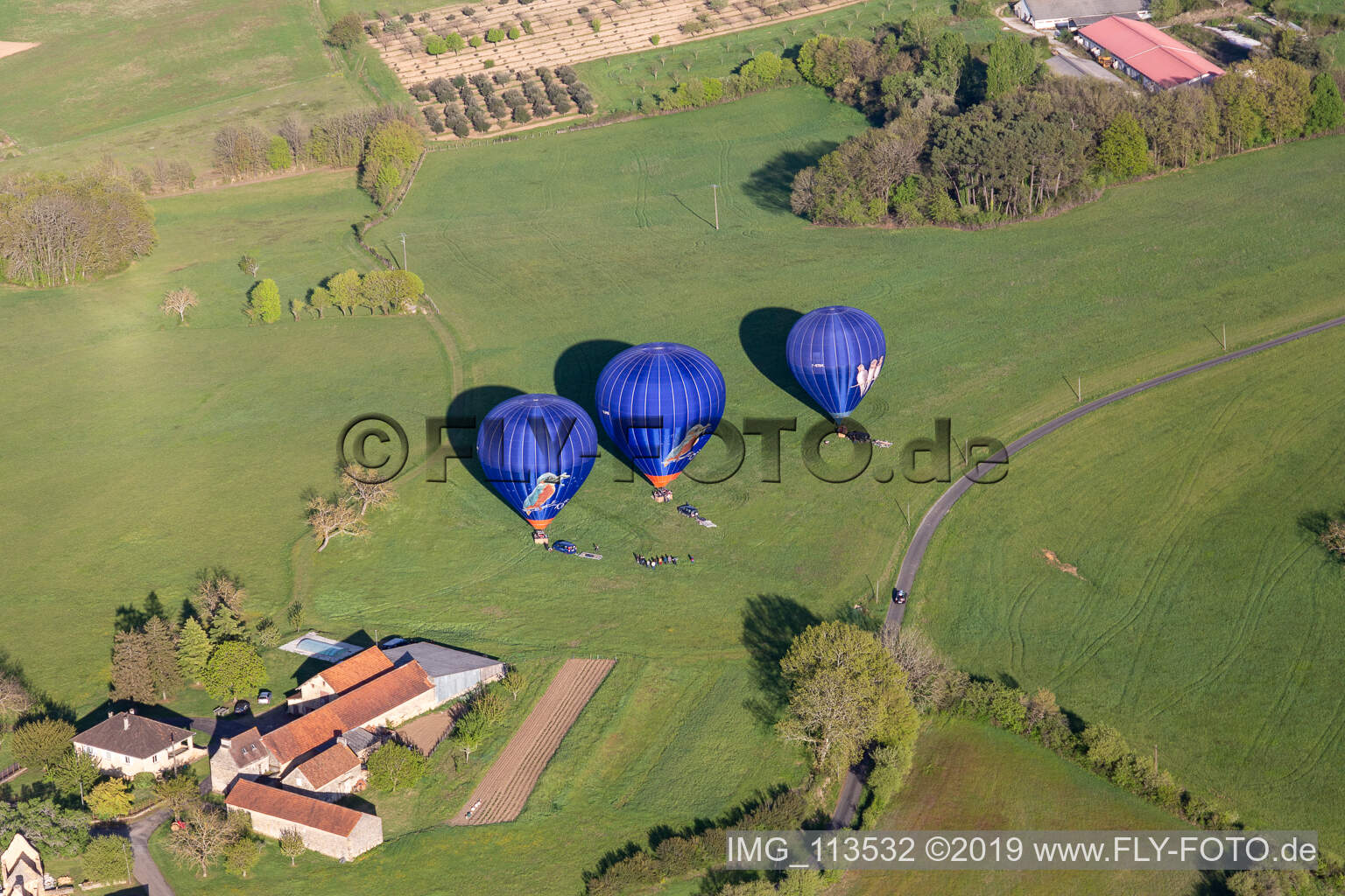 Aerial view of Balloon launch in Veyrines-de-Domme in the state Dordogne, France