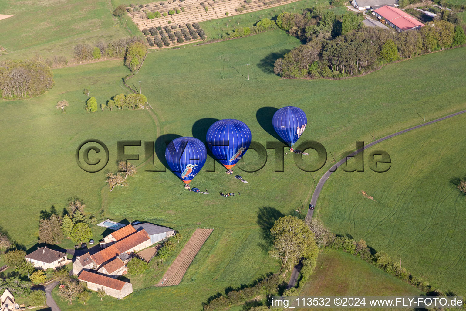 Aerial view of Balloon launch in Veyrines-de-Domme in the state Dordogne, France