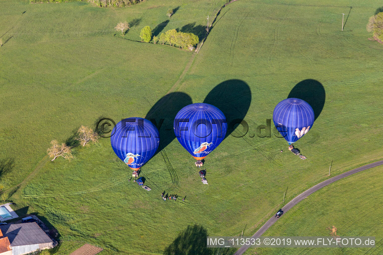 Hot air balloons launching over the airspace in Veyrines-de-Domme in Nouvelle-Aquitaine, France