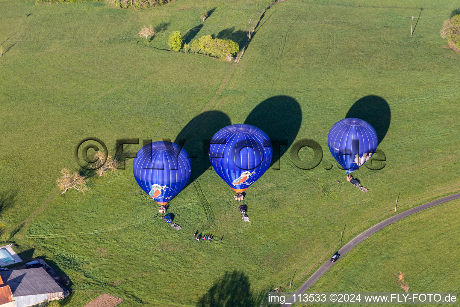 Hot air balloons launching over the airspace in Veyrines-de-Domme in Nouvelle-Aquitaine, France