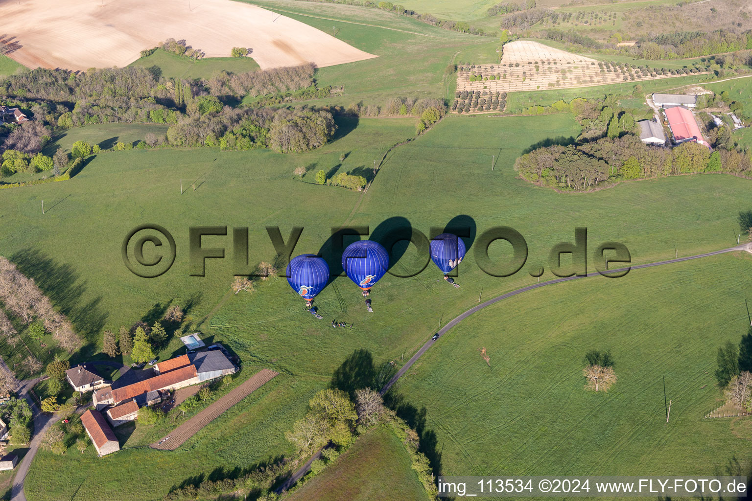 Aerial photograpy of Balloon launch in Veyrines-de-Domme in the state Dordogne, France