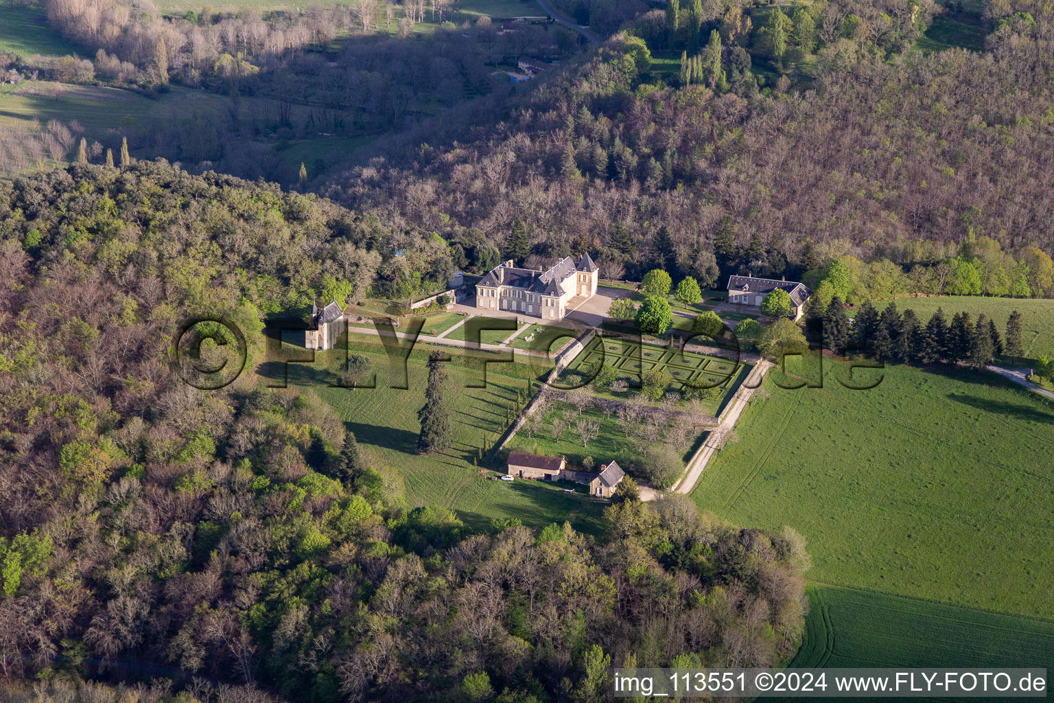 Building complex in the park of the castle Chateau de Lacoste in Castelnaud-la-Chapelle in Nouvelle-Aquitaine, France