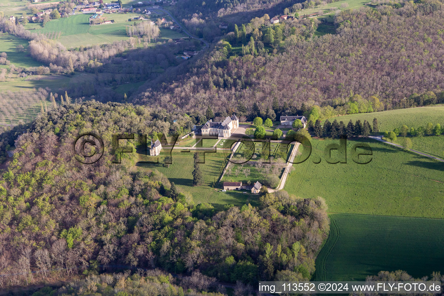 Aerial view of Chateau de Lacoste in Castelnaud-la-Chapelle in the state Dordogne, France