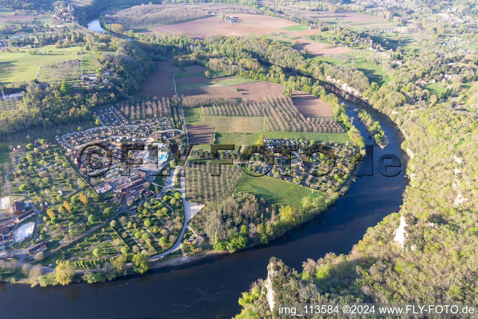 Camping Soleil-Plage on the Dordogne in Vitrac in the state Dordogne, France from the plane