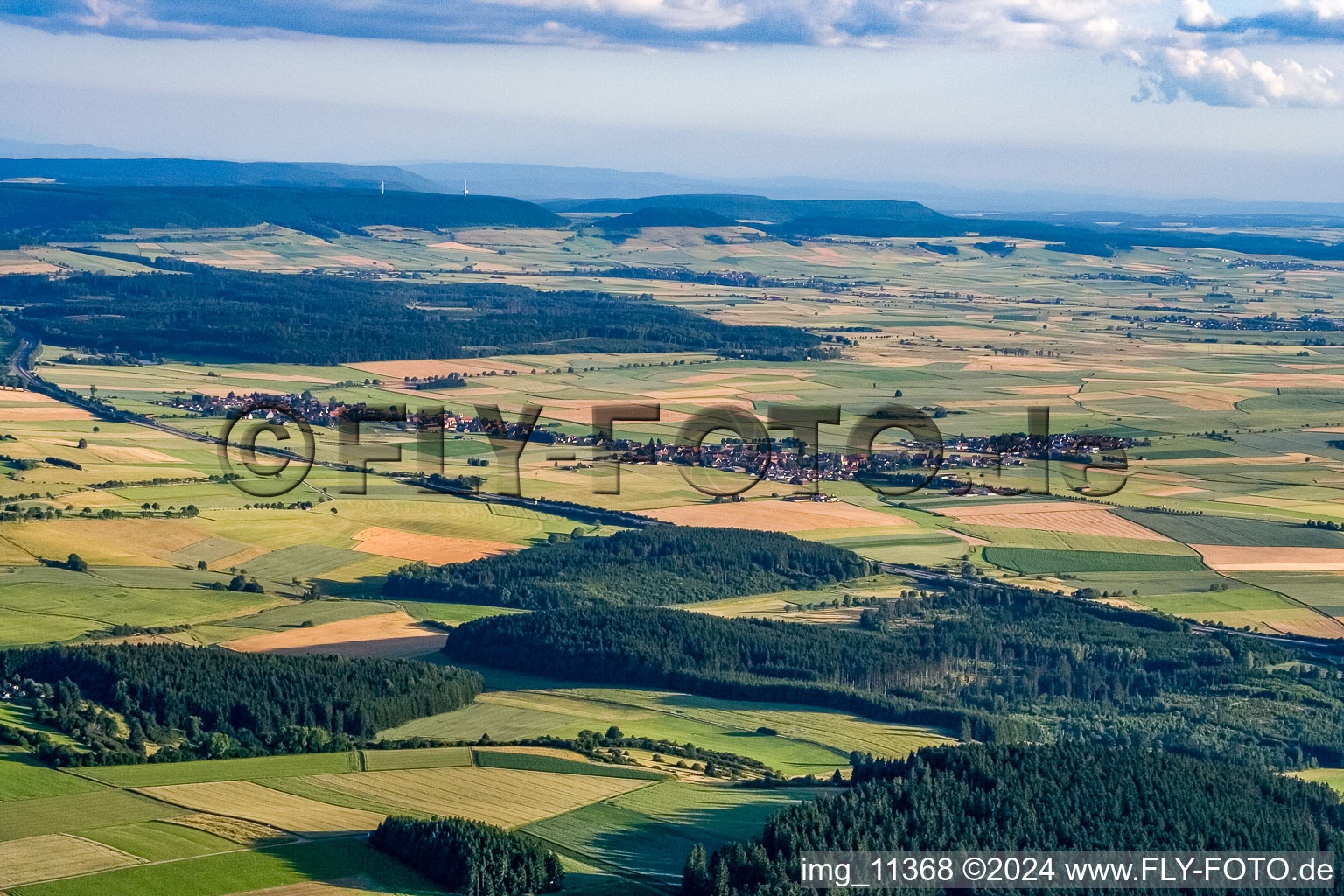 From the west in the district Öfingen in Bad Dürrheim in the state Baden-Wuerttemberg, Germany