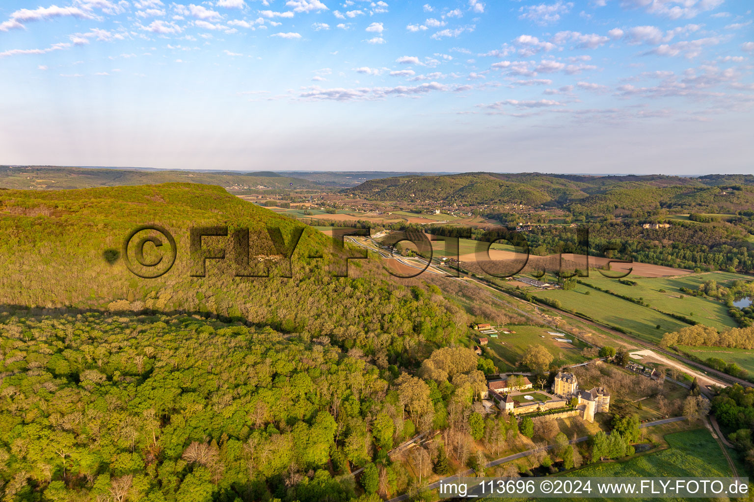 Aerial view of Château de Fayrac in Castelnaud-la-Chapelle in the state Dordogne, France