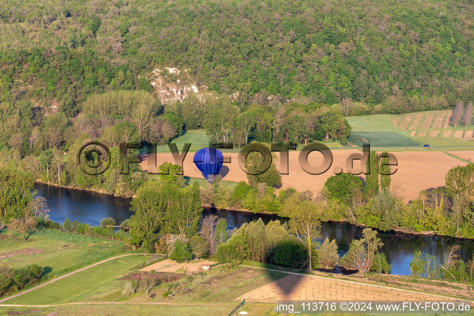 Oblique view of Allas-les-Mines in the state Dordogne, France