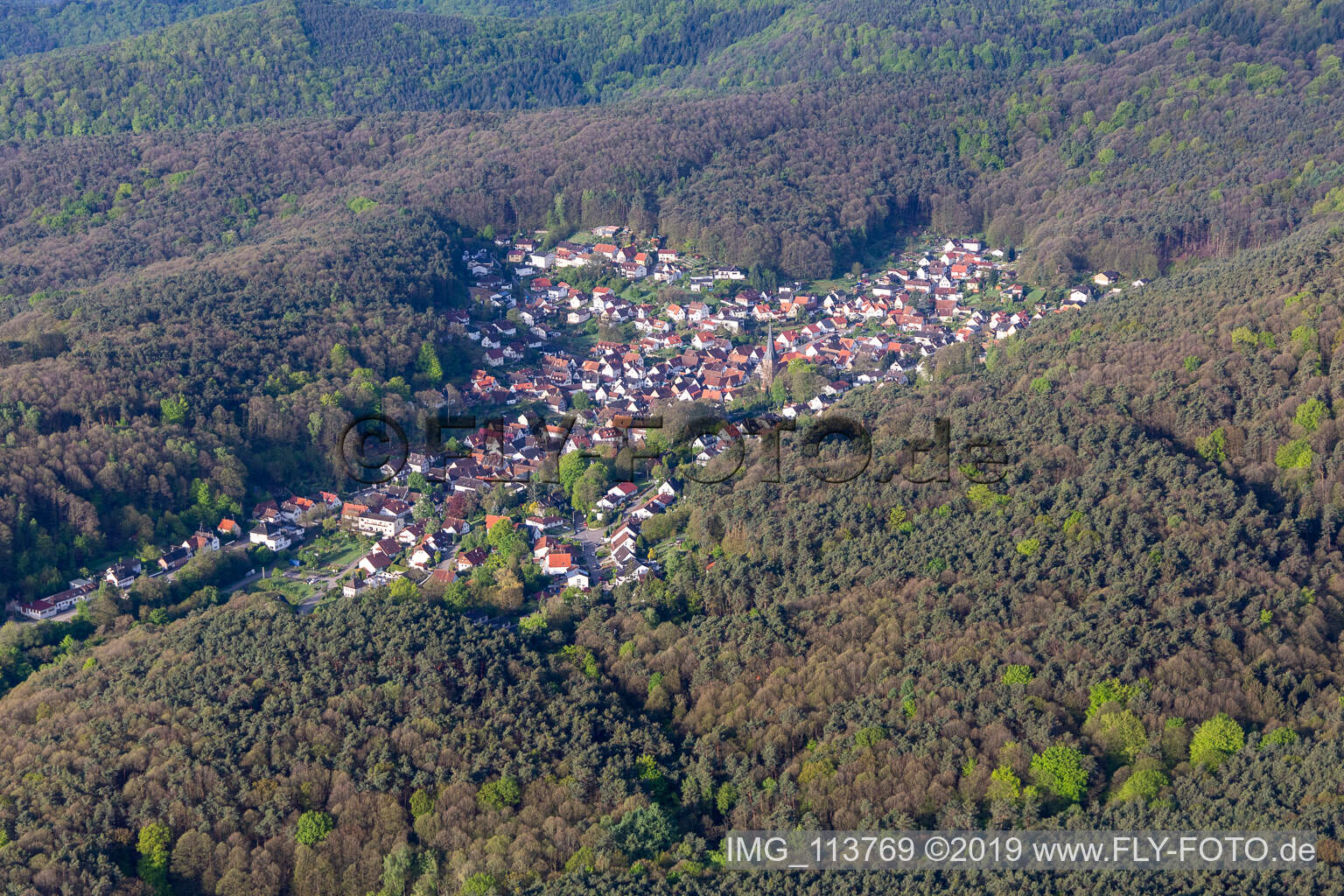 Drone image of Dörrenbach in the state Rhineland-Palatinate, Germany