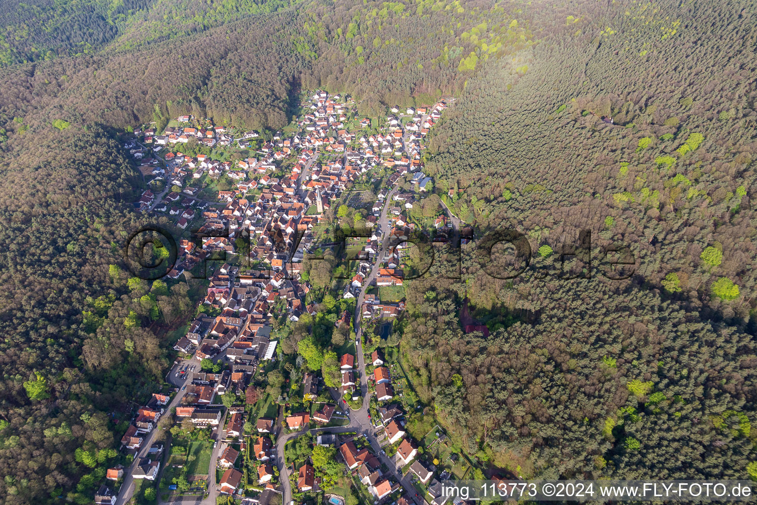 Aerial view of Dörrenbach in the state Rhineland-Palatinate, Germany