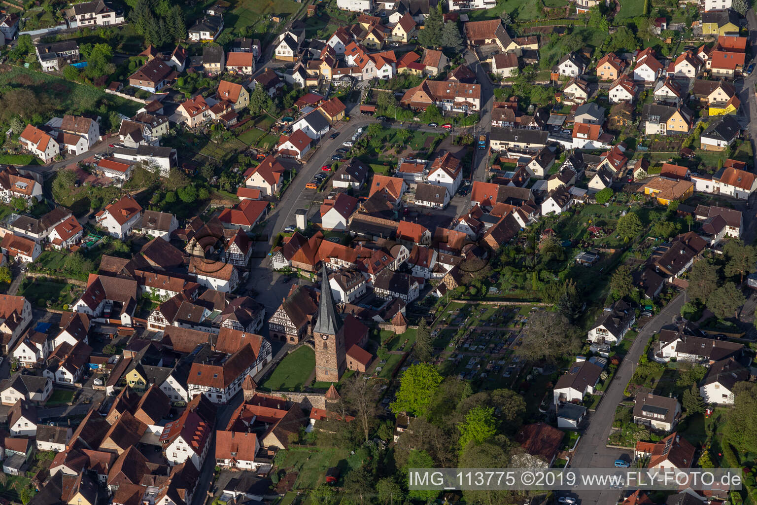 Oblique view of Dörrenbach in the state Rhineland-Palatinate, Germany