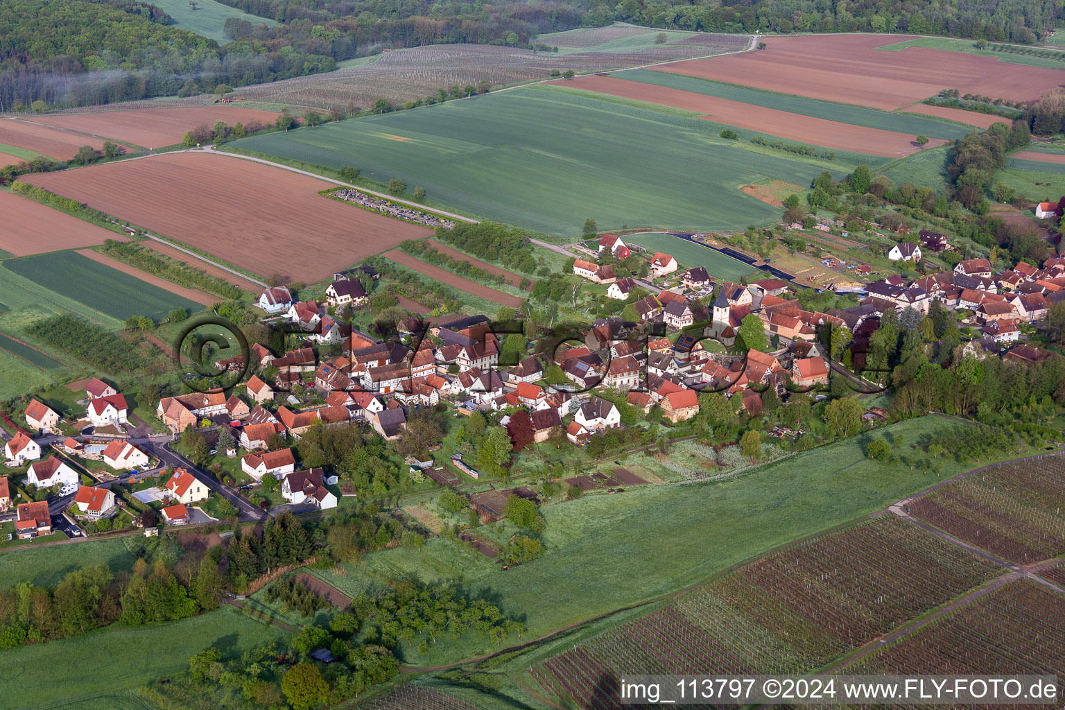 Aerial view of Cleebourg in the state Bas-Rhin, France