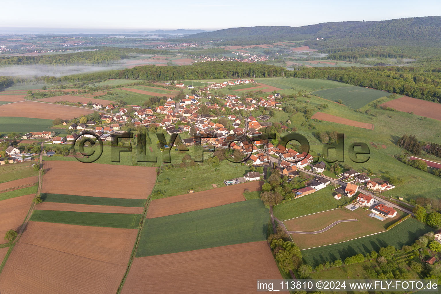 Memmelshoffen in the state Bas-Rhin, France from the plane