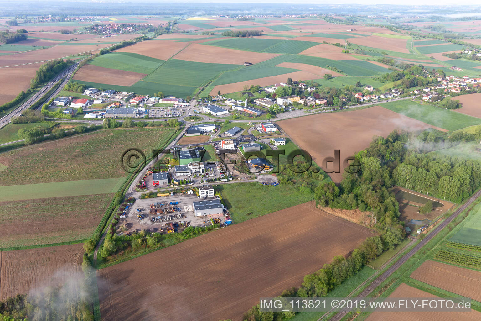Soultz-sous-Forêts in the state Bas-Rhin, France from the drone perspective