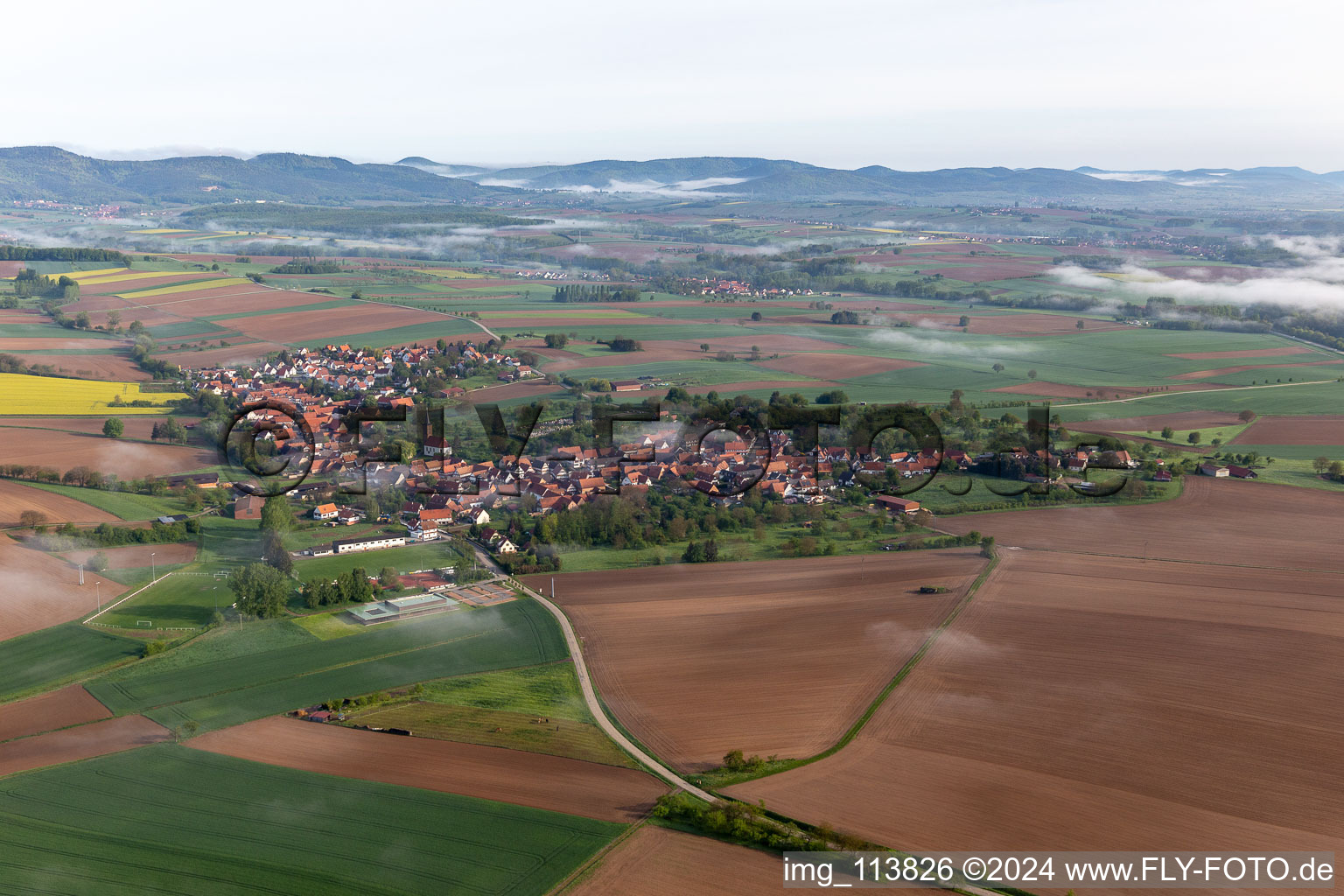 Drone recording of Hunspach in the state Bas-Rhin, France