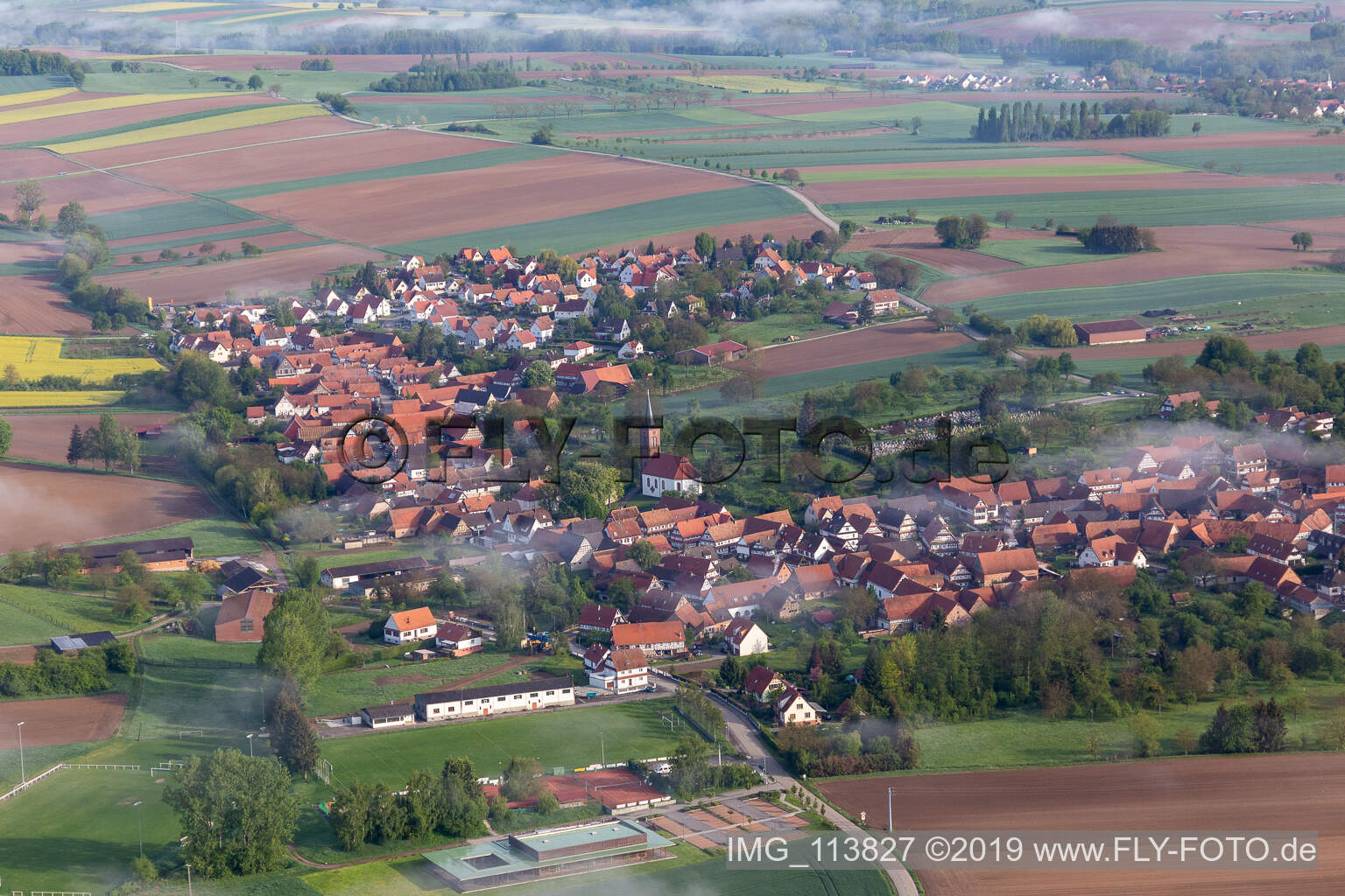 Drone image of Hunspach in the state Bas-Rhin, France