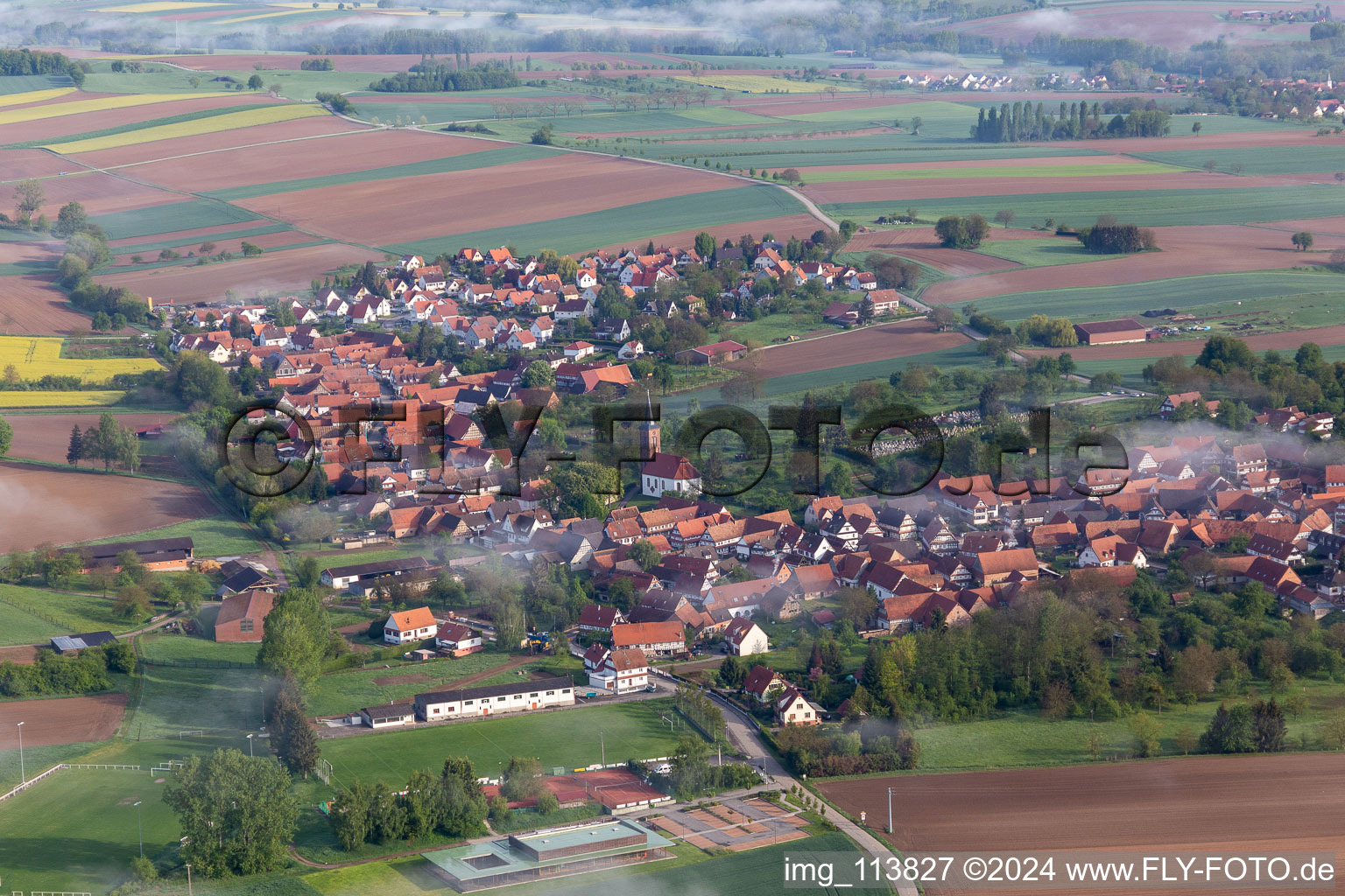 Drone image of Hunspach in the state Bas-Rhin, France