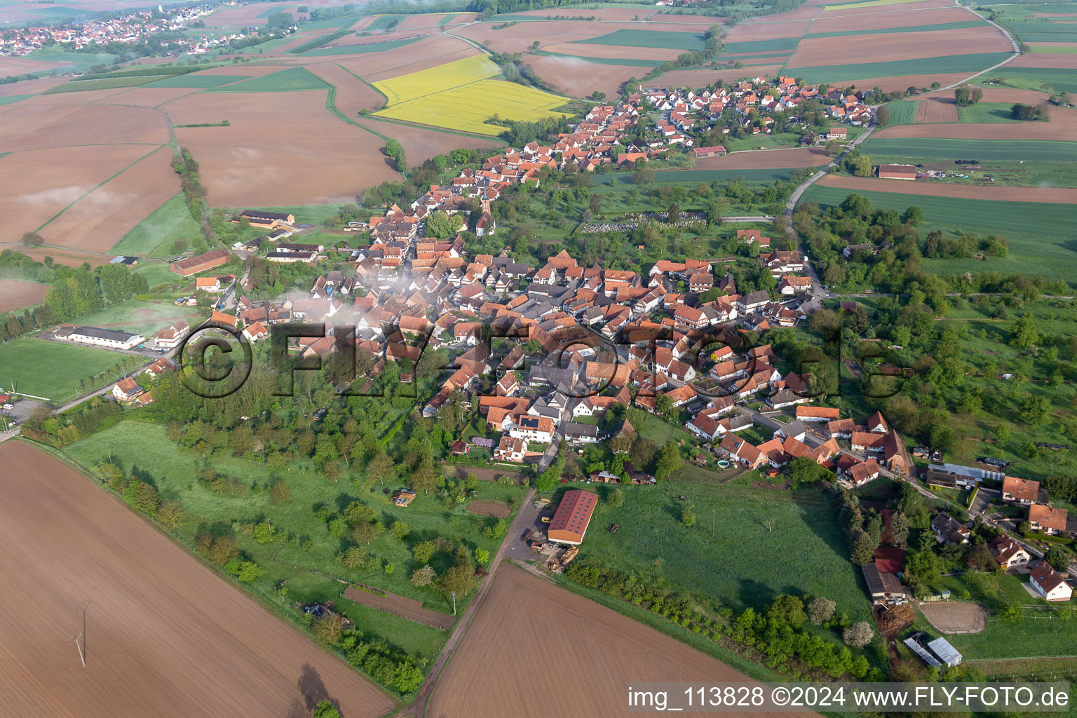 Hunspach in the state Bas-Rhin, France from the drone perspective