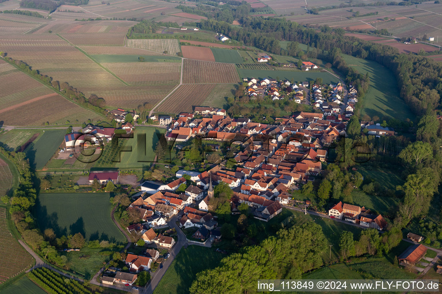 District Klingen in Heuchelheim-Klingen in the state Rhineland-Palatinate, Germany viewn from the air