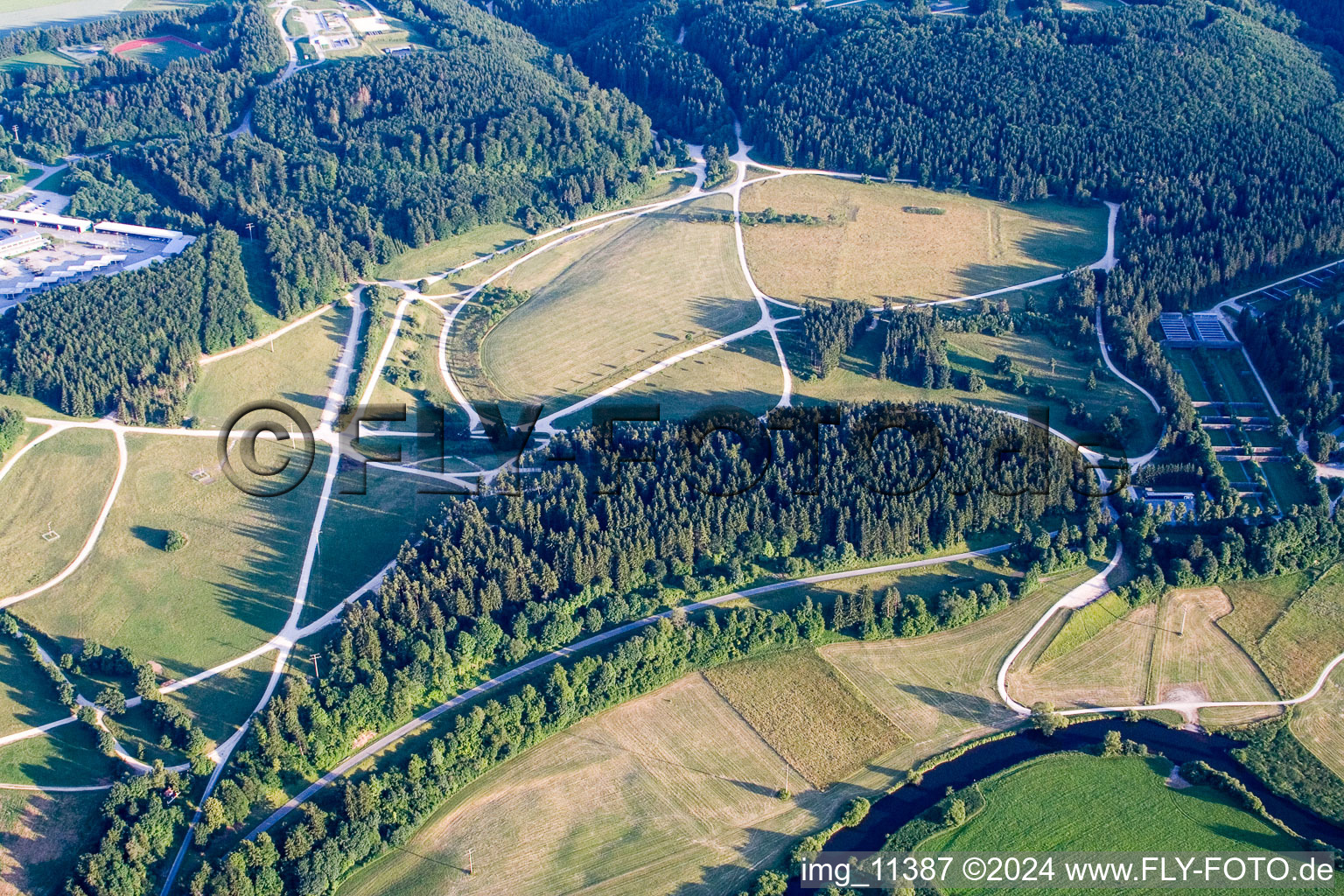 Curved loop of the riparian zones on the course of the river of the river Danube in Tuttlingen in the state Baden-Wurttemberg